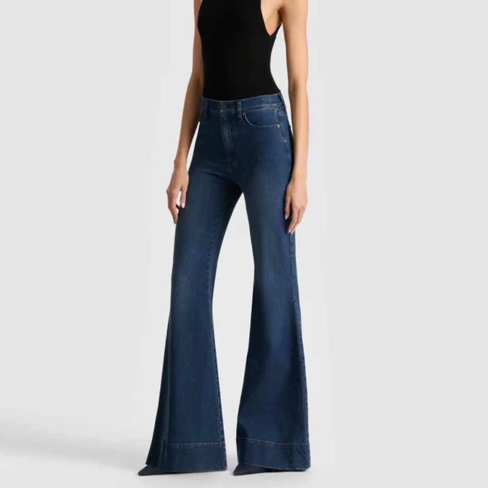 Alice + Olivia Dark Blue Wide Leg Flare Jeans